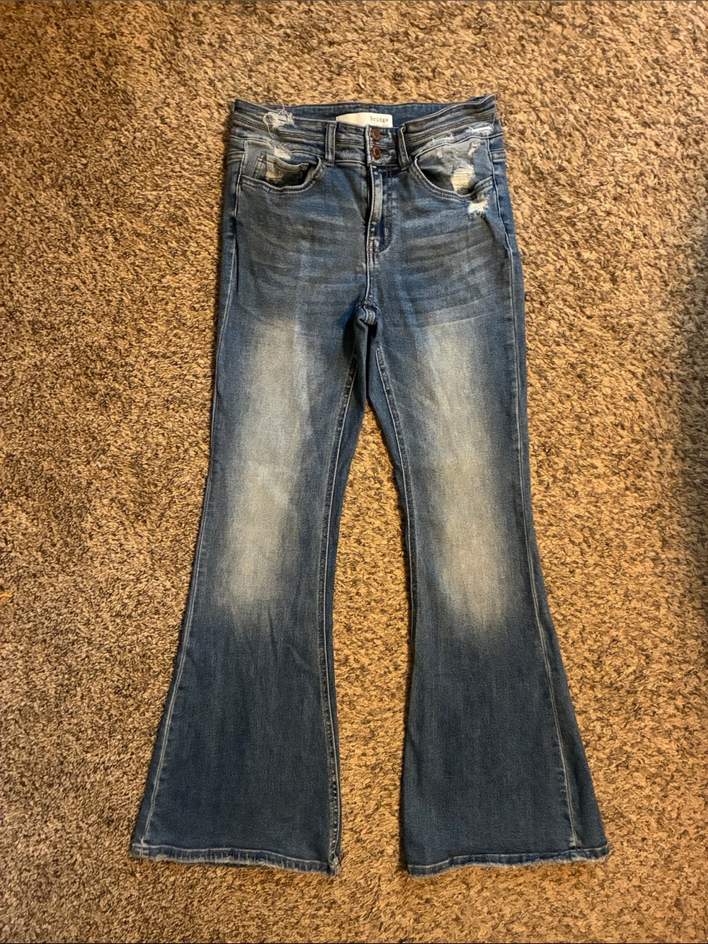 Bridge by gly distressed mid rise flare jeans -size 28